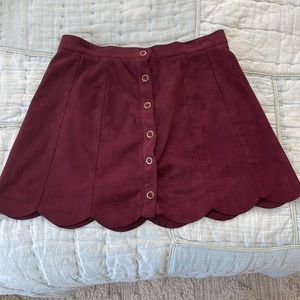 Burgundy mini velvet scalloped skirt